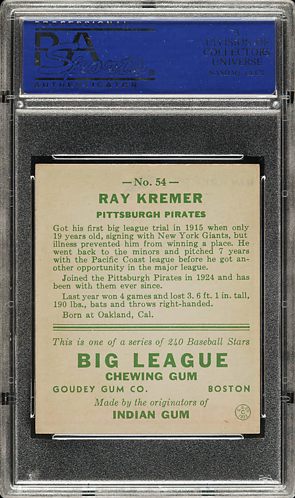 1933 R319 Goudey #54 Ray Kremer PSA NM 7