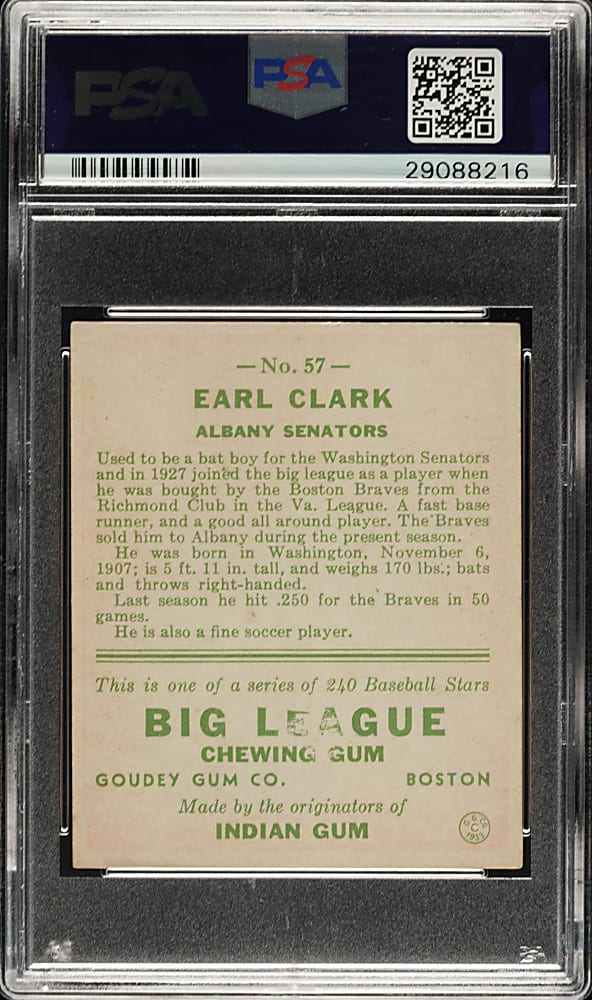 1933 R319 Goudey #57 Earl Clark PSA EX-MT 6