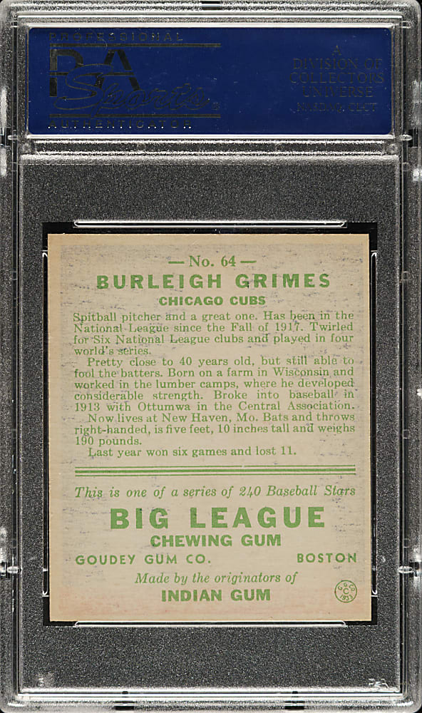 1933 R319 Goudey #64 Burleigh Grimes PSA NM 7