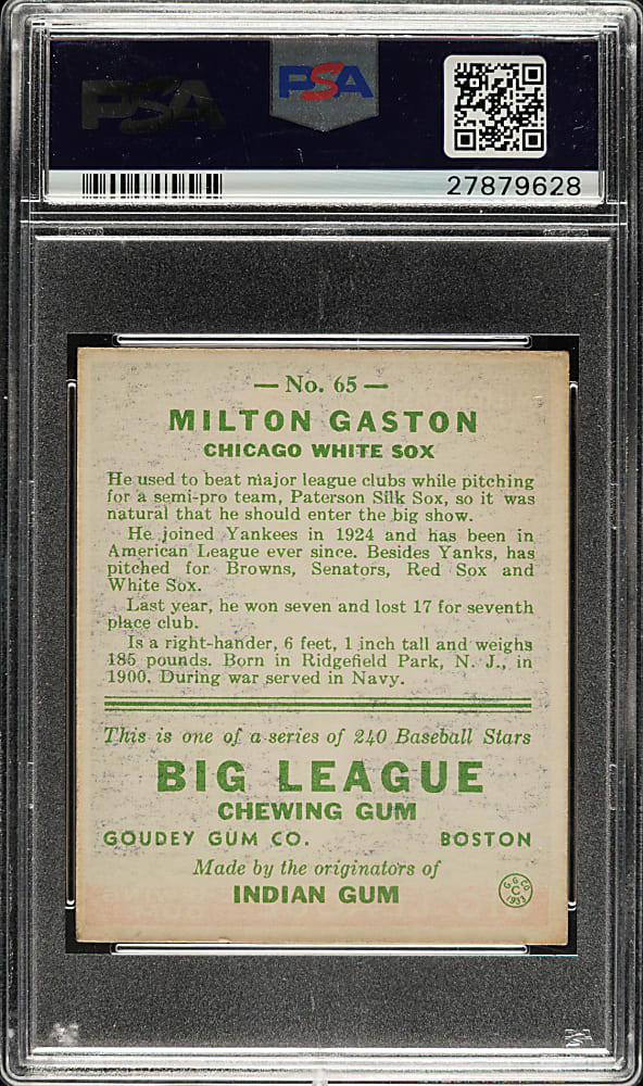 1933 R319 Goudey #65 Milton Gaston PSA NM 7