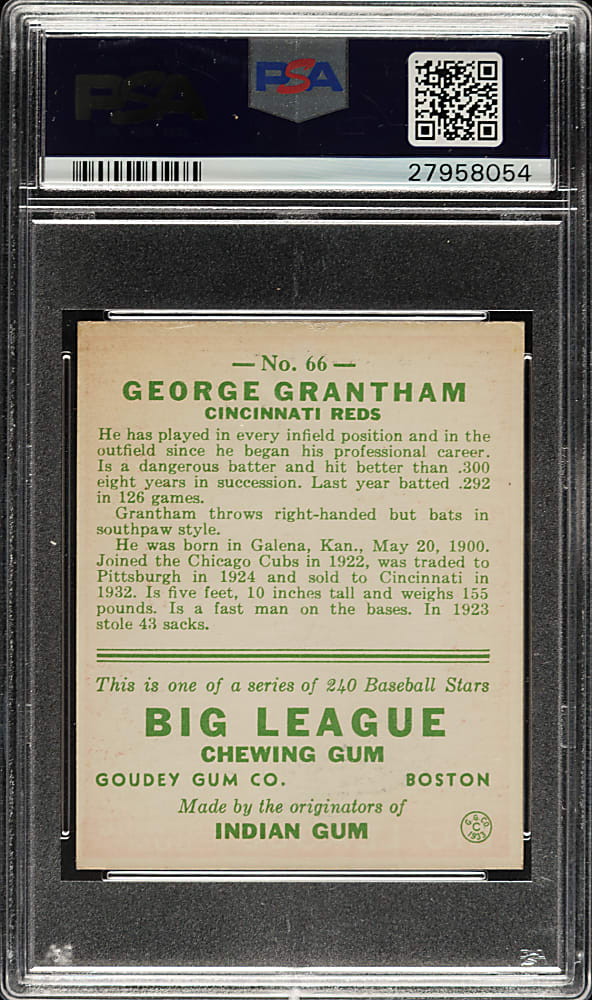 1933 R319 Goudey #66 George Grantham PSA NM 7