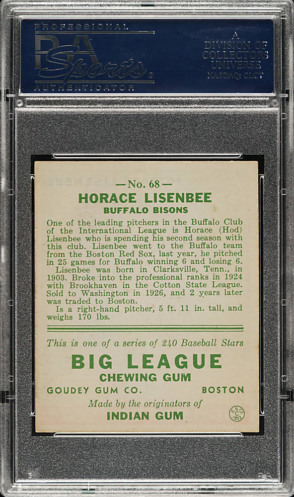 1933 R319 Goudey #68 Horace Lisenbee PSA NM 7