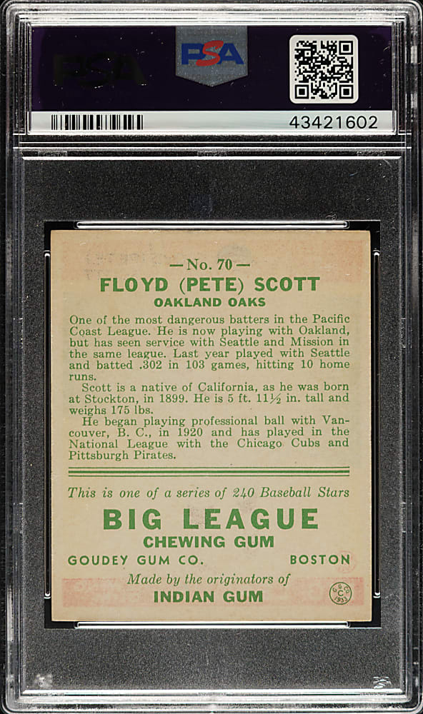 1933 R319 Goudey #70 Pete Scott PSA EX-MT 6