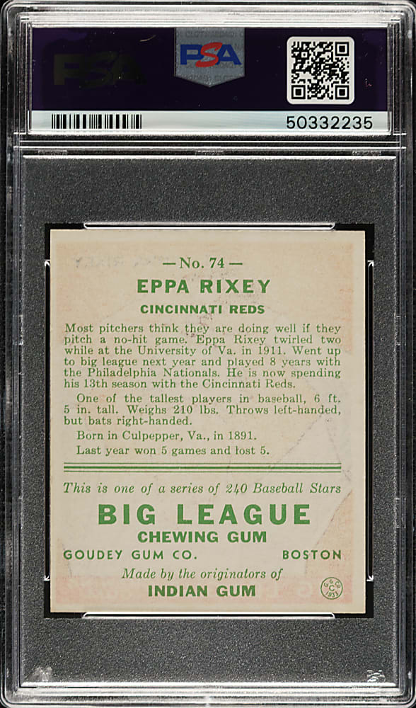 1933 R319 Goudey #74 Eppa Rixey PSA NM 7