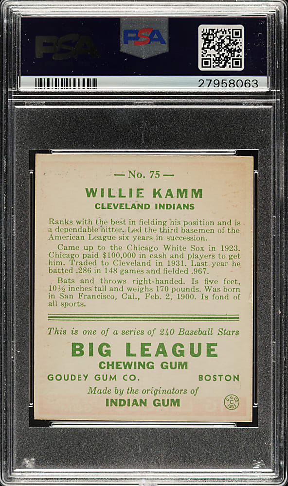1933 R319 Goudey #75 Willie Kamm PSA NM 7