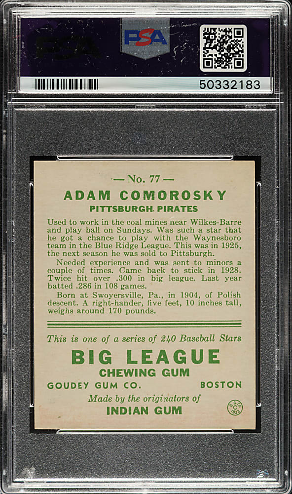 1933 R319 Goudey #77 Adam Comorosky PSA NM-MT 8