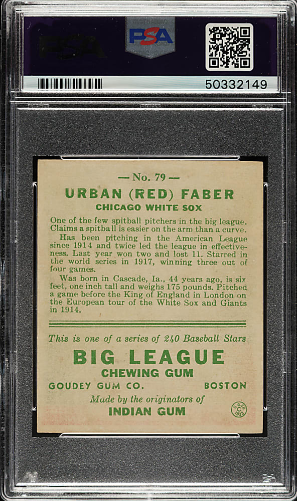 1933 R319 Goudey #79 Red Faber PSA NM 7