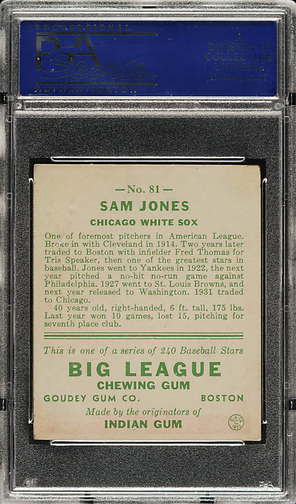 1933 R319 Goudey #81 Sam Jones PSA EX 5