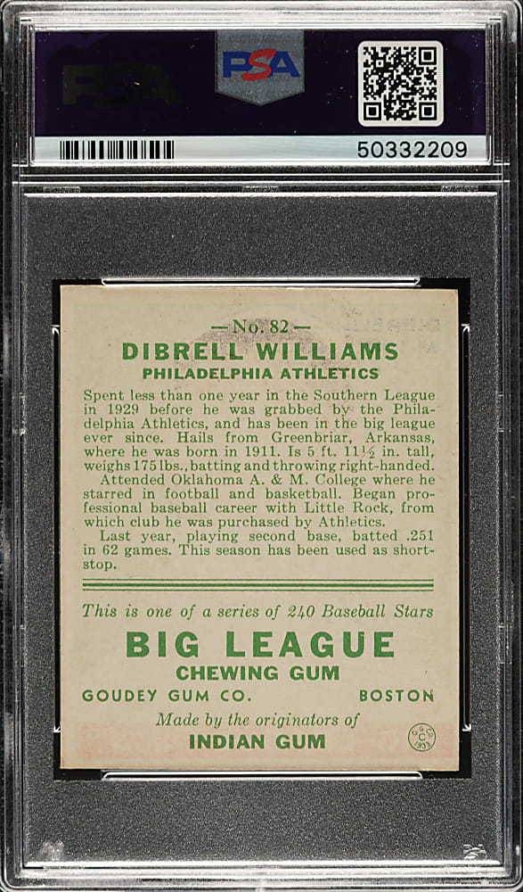 1933 R319 Goudey #82 Dibrell Williams PSA NM 7