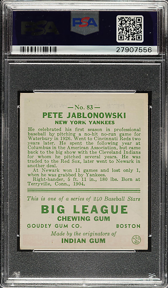 1933 R319 Goudey #83 Pete Jablonowski PSA NM 7