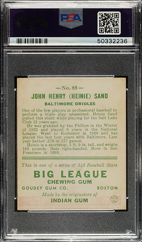 1933 R319 Goudey #85 Heinie Sand PSA EX-MT+ 6.5