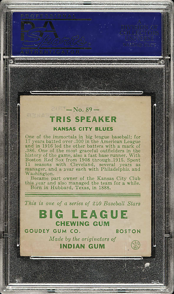1933 R319 Goudey #89 Tris Speaker PSA EX 5