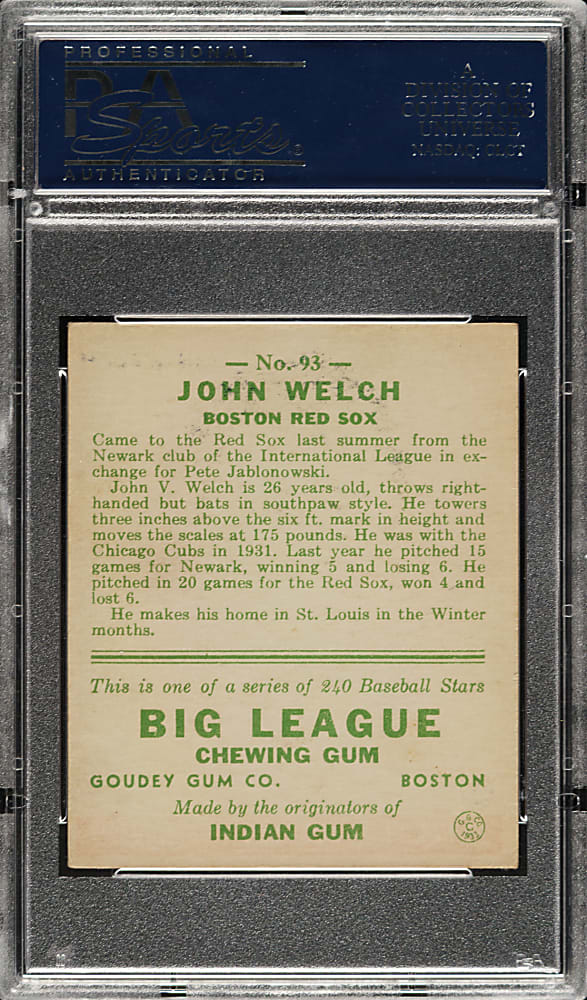 1933 R319 Goudey #93 John Welch PSA EX-MT 6