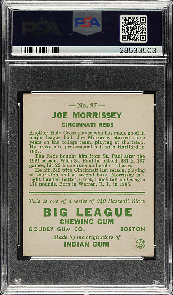 1933 R319 Goudey #97 Joe Morrissey PSA EX+ 5.5