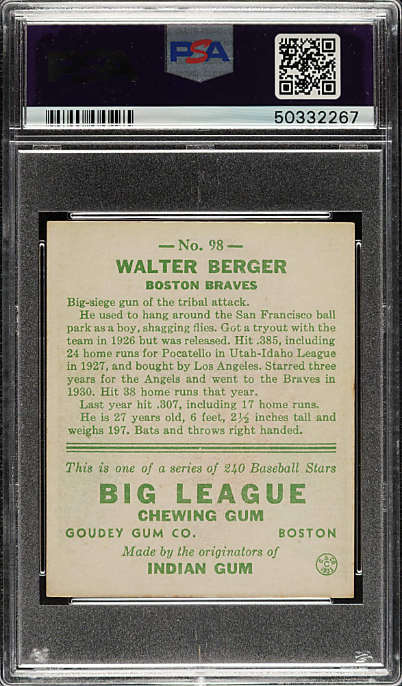 1933 R319 Goudey #98 Walter Berger PSA EX-MT 6
