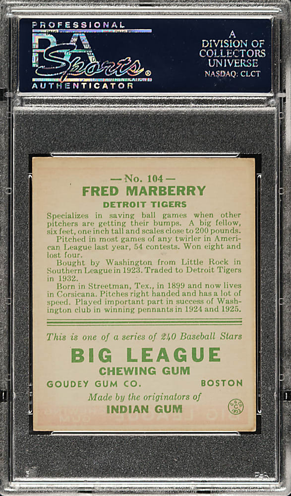 1933 R319 Goudey #104 Fred Marberry PSA NM 7