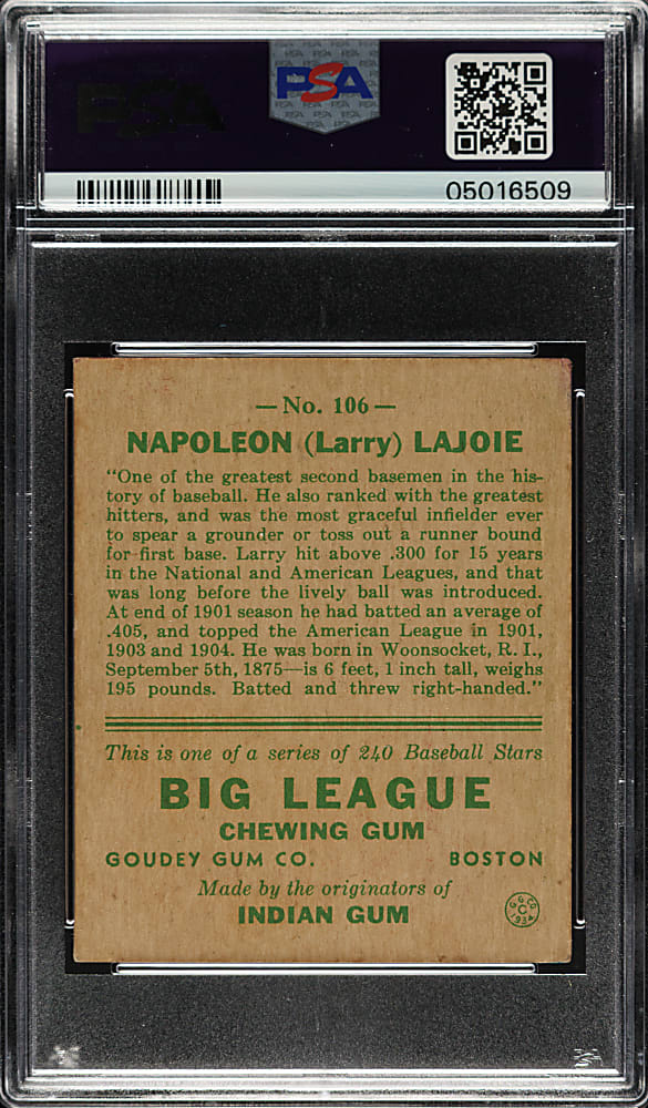 1933 R319 Goudey #106 Napoleon Lajoie PSA EX 5