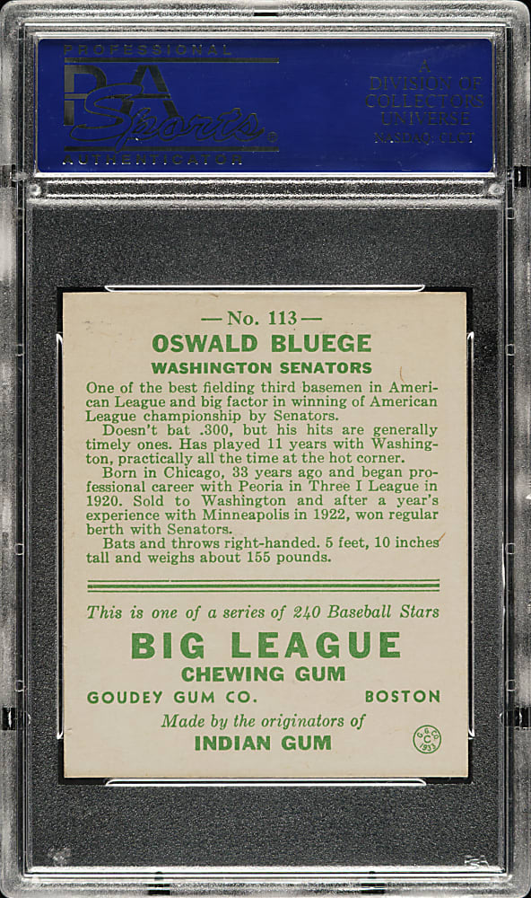1933 R319 Goudey #113 Oswald Bluege PSA EX-MT 6