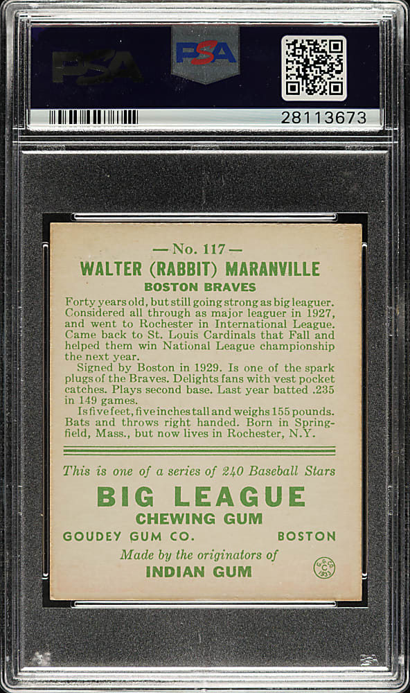 1933 R319 Goudey #117 Rabbit Maranville PSA NM 7