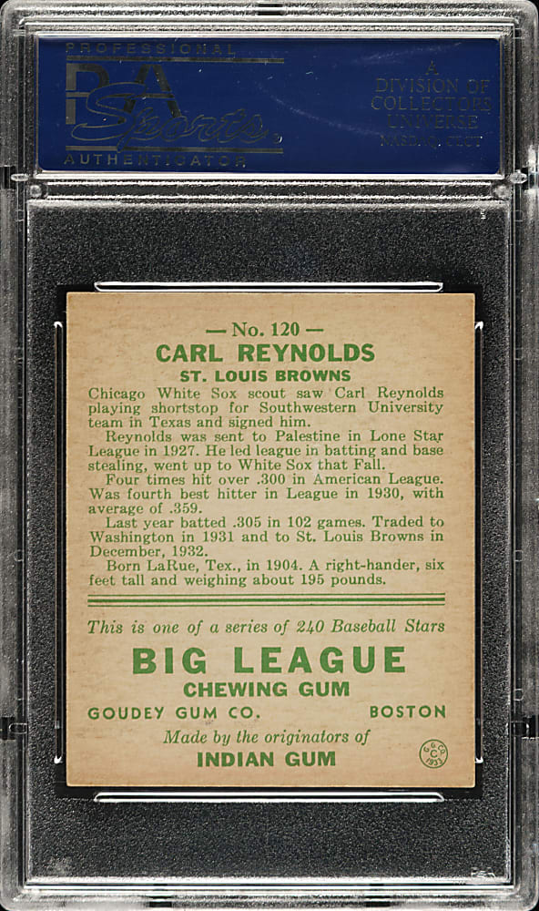 1933 R319 Goudey #120 Carl Reynolds PSA EX-MT 6