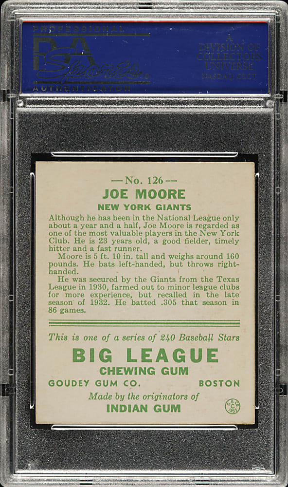 1933 R319 Goudey #126 Joe Moore PSA NM 7