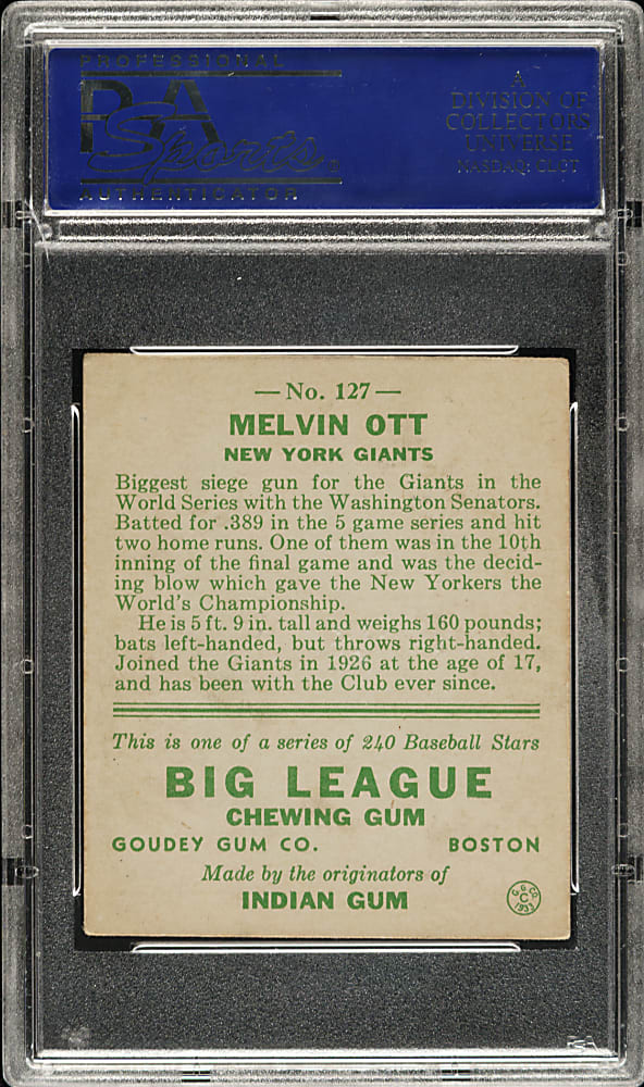 1933 R319 Goudey #127 Mel Ott PSA EX 5