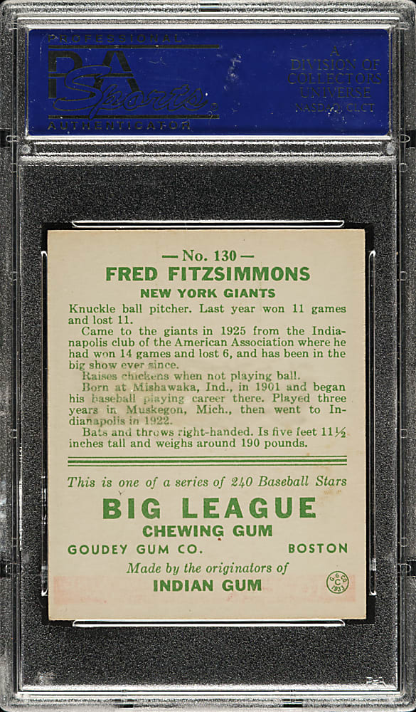 1933 R319 Goudey #130 Fred Fitzsimmons PSA NM 7
