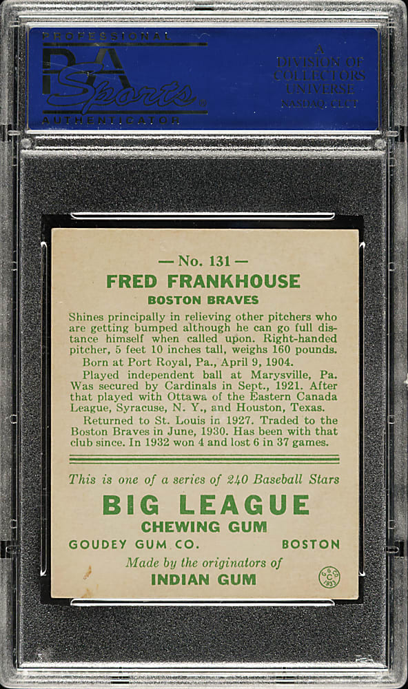 1933 R319 Goudey #131 Fred Frankhouse PSA NM 7