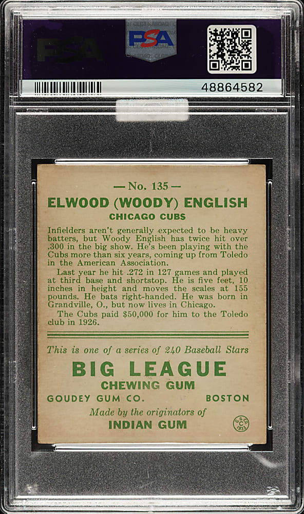 1933 R319 Goudey #135 Woody English PSA EX-MT 6 (MBA Silver Diamond)
