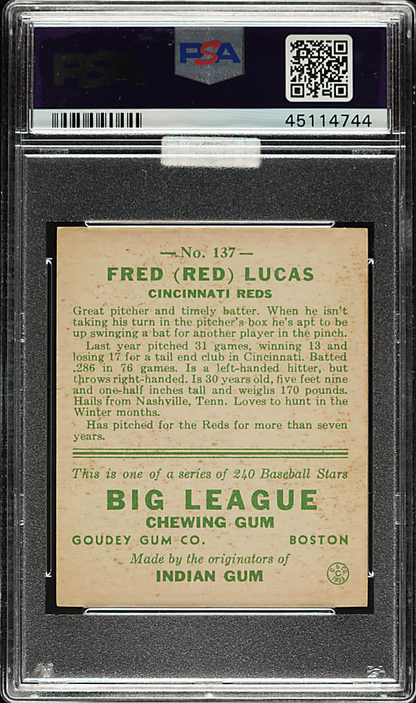1933 R319 Goudey #137 Red Lucas PSA NM 7 (MBA Silver Diamond)