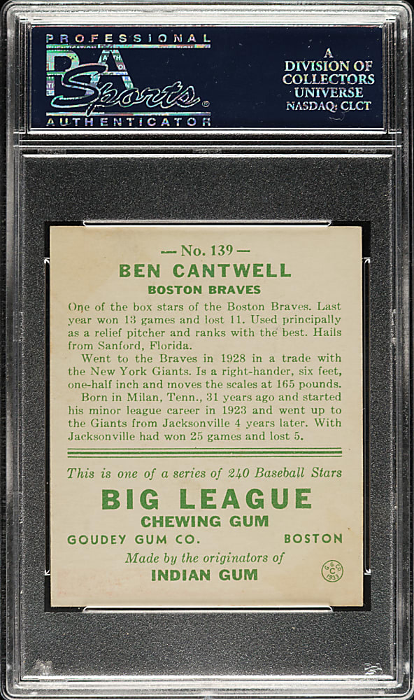 1933 R319 Goudey #139 Ben Cantwell PSA NM 7