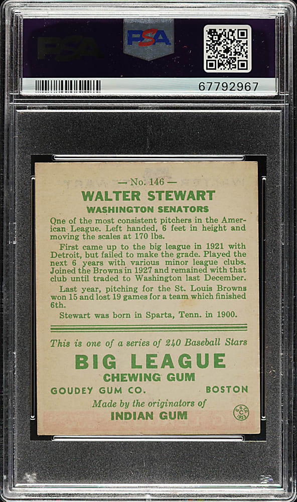 1933 R319 Goudey #146 Walter Stewart PSA NM-MT 8