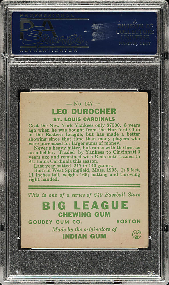 1933 R319 Goudey #147 Leo Durocher PSA EX-MT 6