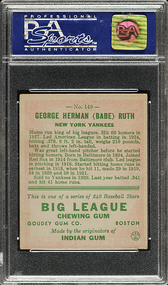 1933 R319 Goudey #149 Babe Ruth PSA EX 5