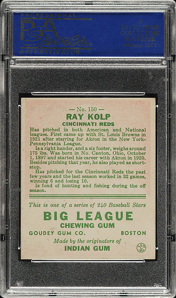 1933 R319 Goudey #150 Ray Kolp PSA NM 7