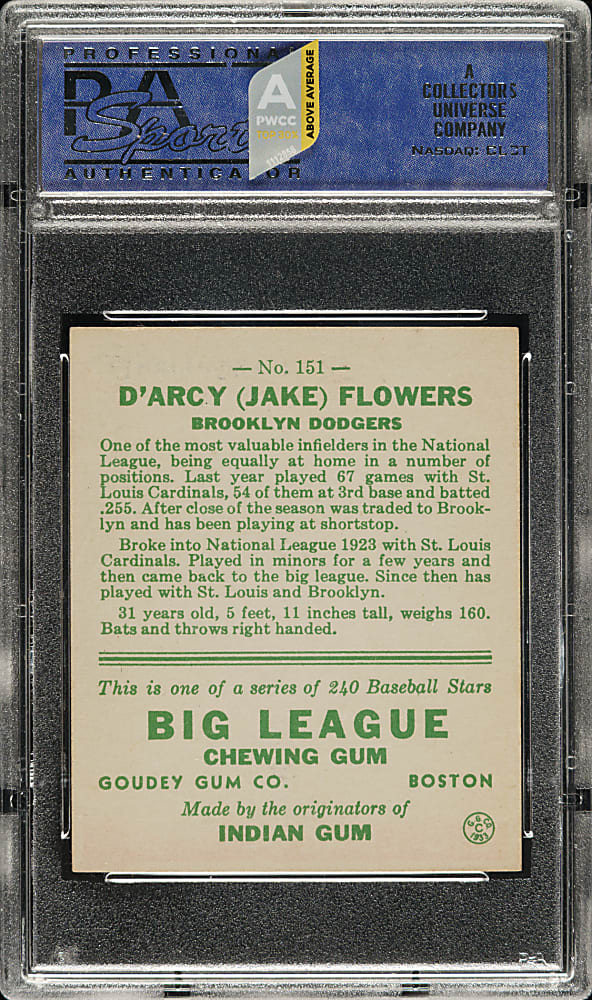 1933 R319 Goudey #151 Jake Flowers PSA NM 7