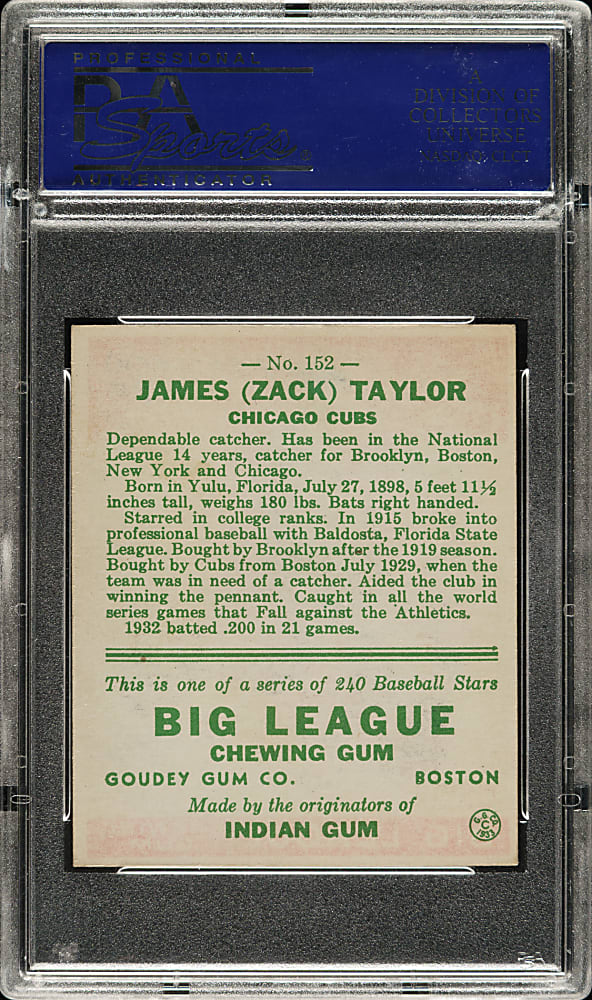 1933 R319 Goudey #152 Zack Taylor PSA NM 7