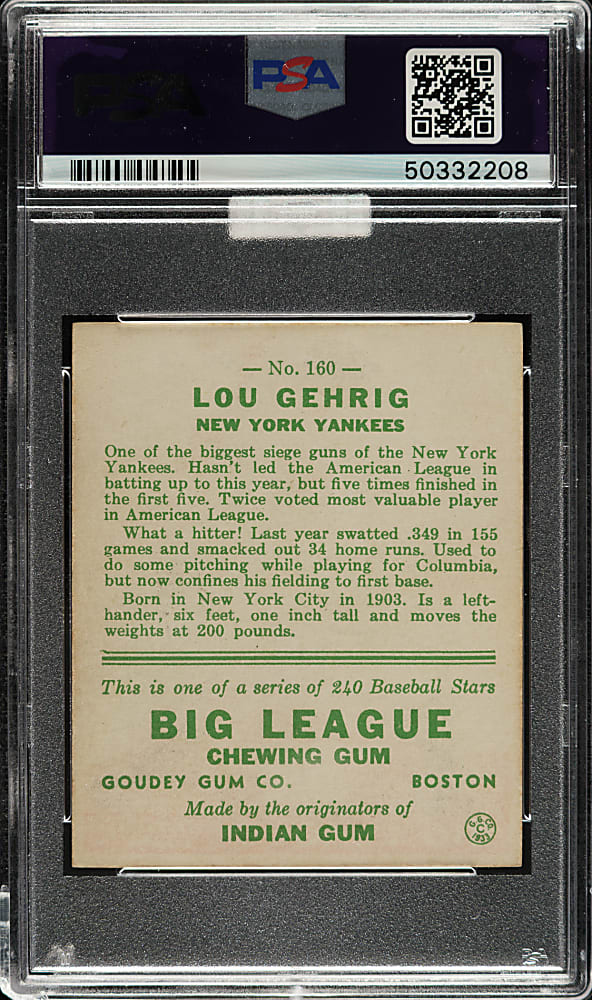 1933 R319 Goudey #160 Lou Gehrig PSA NM 7 (MBA Gold Diamond)