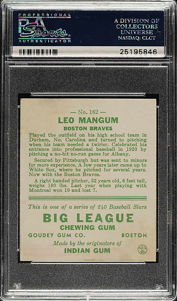 1933 R319 Goudey #162 Leo Mangum PSA EX-MT 6