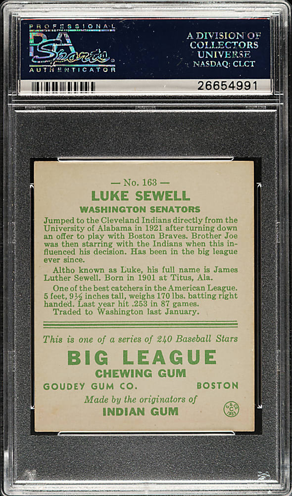 1933 R319 Goudey #163 Luke Sewell PSA NM 7