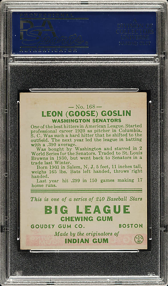 1933 R319 Goudey #168 Goose Goslin PSA EX 5