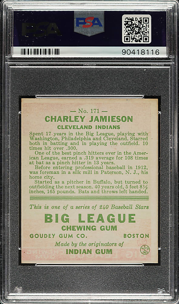 1933 R319 Goudey #171 Charley Jamieson PSA NM 7