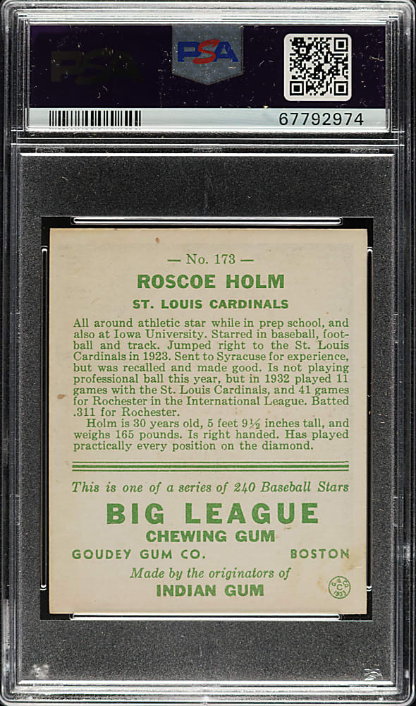 1933 R319 Goudey #173 Roscoe Holm PSA EX-MT 6