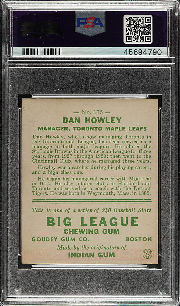 1933 R319 Goudey #175 Dan Howley PSA NM 7