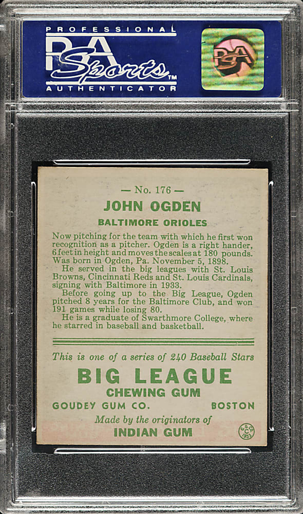 1933 R319 Goudey #176 John Ogden PSA NM 7