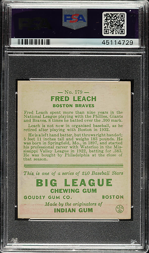 1933 R319 Goudey #179 Freddy Leach PSA NM+ 7.5