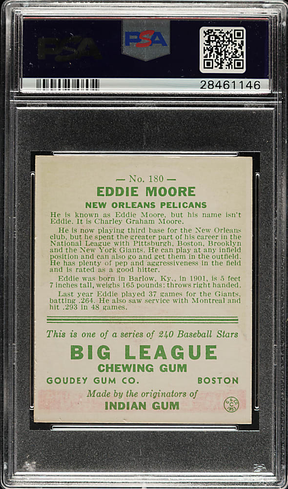 1933 R319 Goudey #180 Eddie Moore PSA NM 7