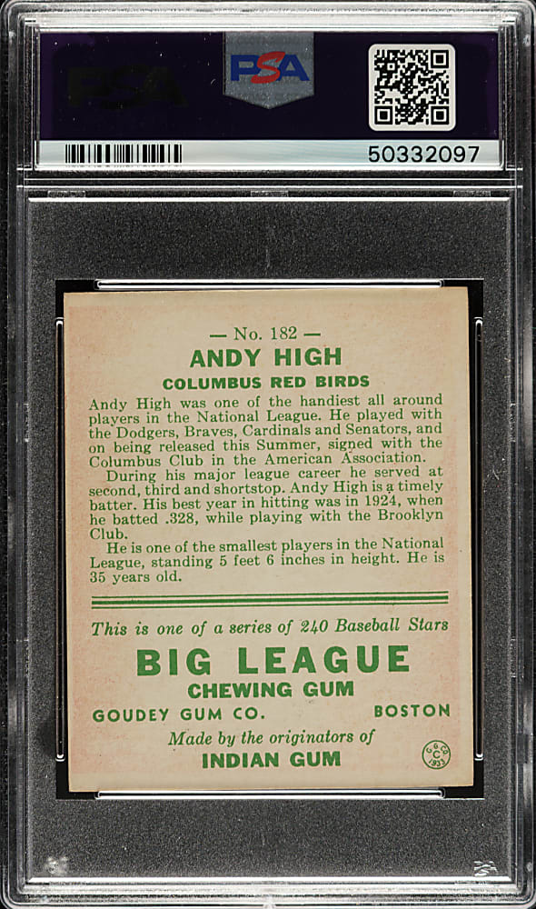 1933 R319 Goudey #182 Andy High PSA NM 7