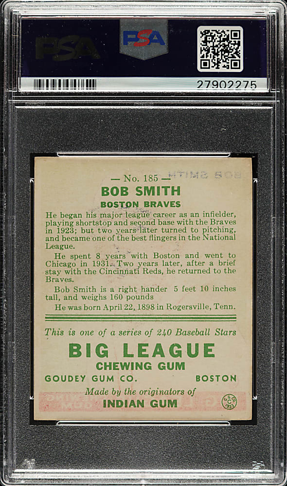 1933 R319 Goudey #185 Bob Smith PSA NM 7