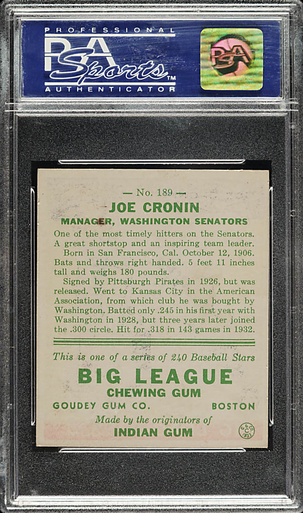 1933 R319 Goudey #189 Joe Cronin PSA NM 7